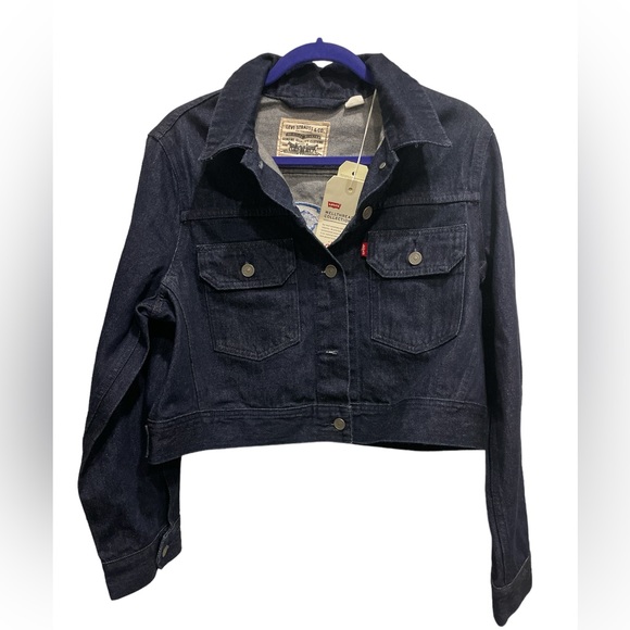 Levi's Women Wellthread Collection Jean Denim Cropped Jacket Embroidered S NWT - Picture 2 of 8